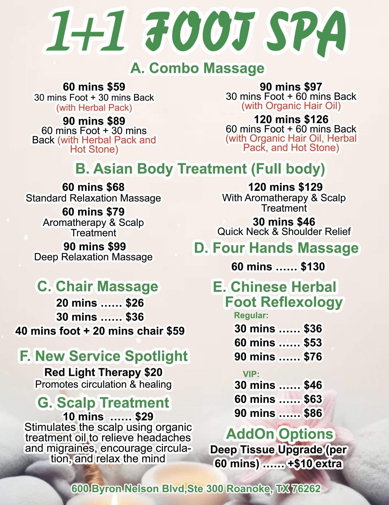 1+1 Foot Spa Service Menu